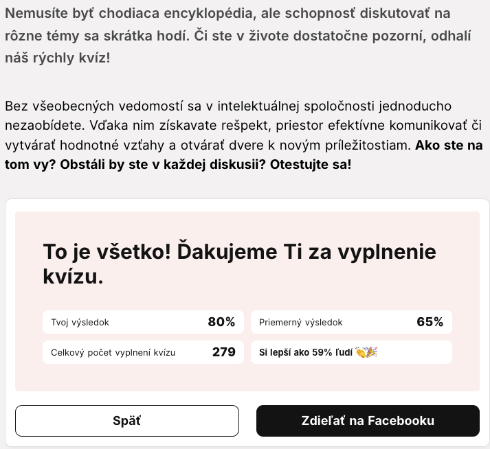 Á tak 80% a 1 chybová otázka nie je zlé, taký bežný občan: